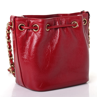 Chanel Shiny Aged Calfskin CC Chain Mini Drawstring Bag Red 2 of 9