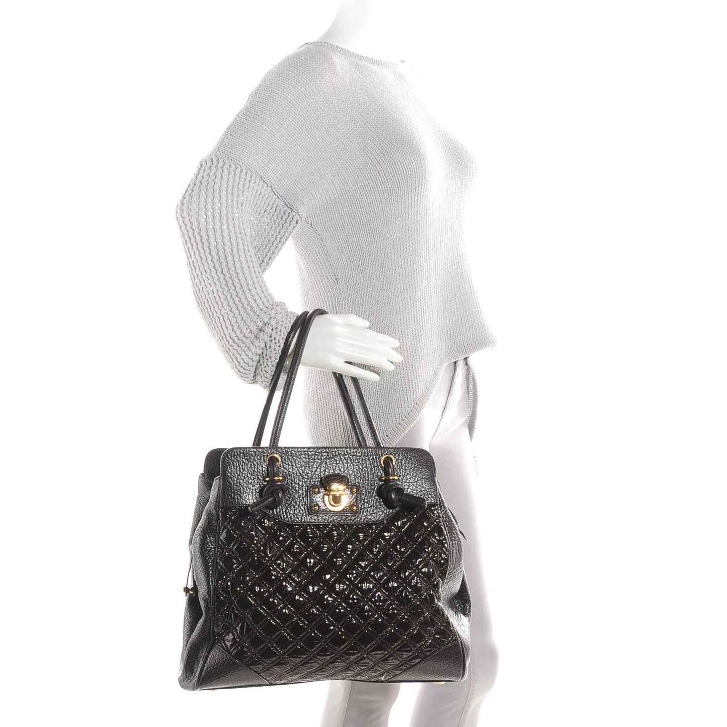 Patent Quilted N/S Swagger Tote Brown