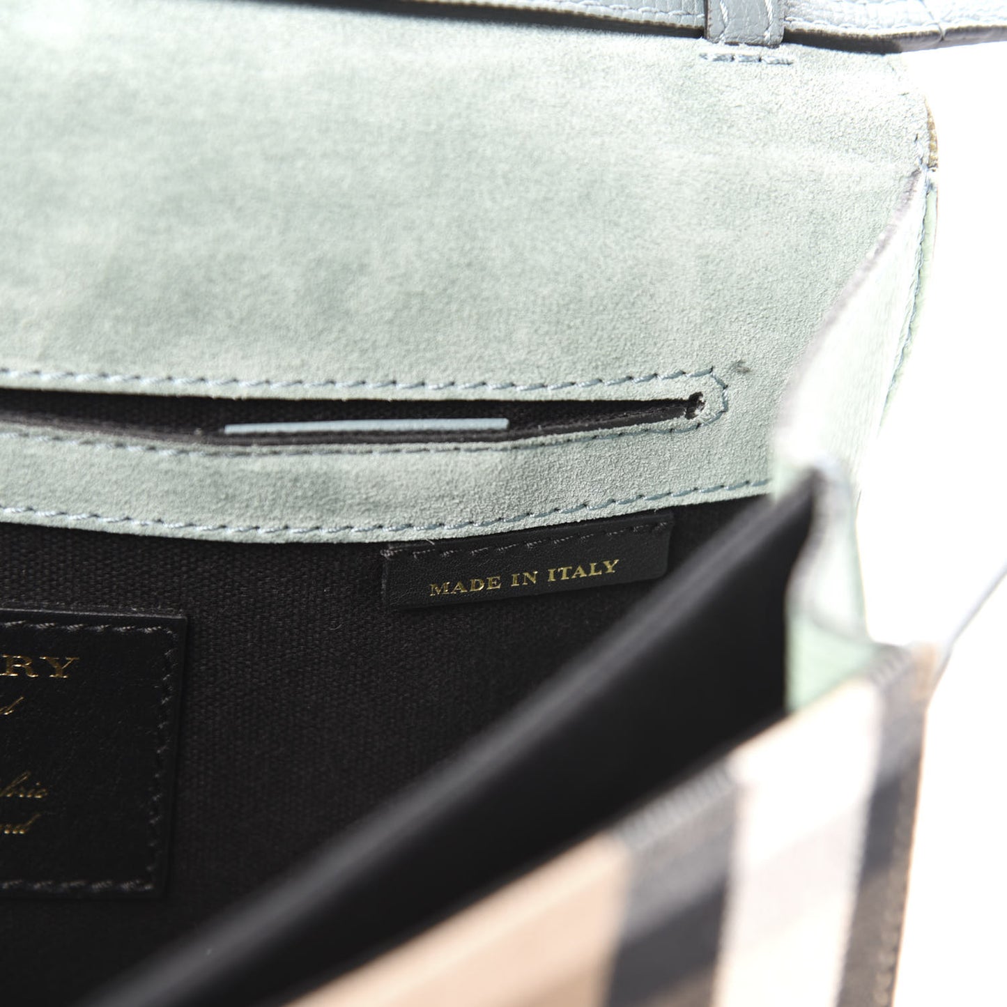 Grainy Calfskin House Check Small Macken Crossbody Bag Celadon Blue
