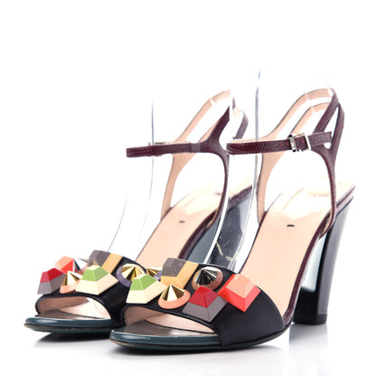 Fendi Calfskin Lizard Embossed Studded Colorblock Sandal 39 Multicolor 3 of 9