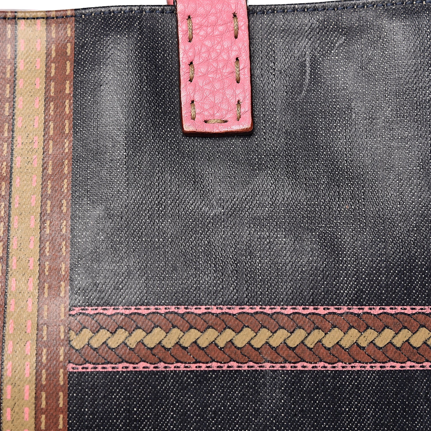Fendi Coated Canvas Calfskin Romano Selleria Borghese Print Special Shopping Tote Blue Rosa 12 of 22