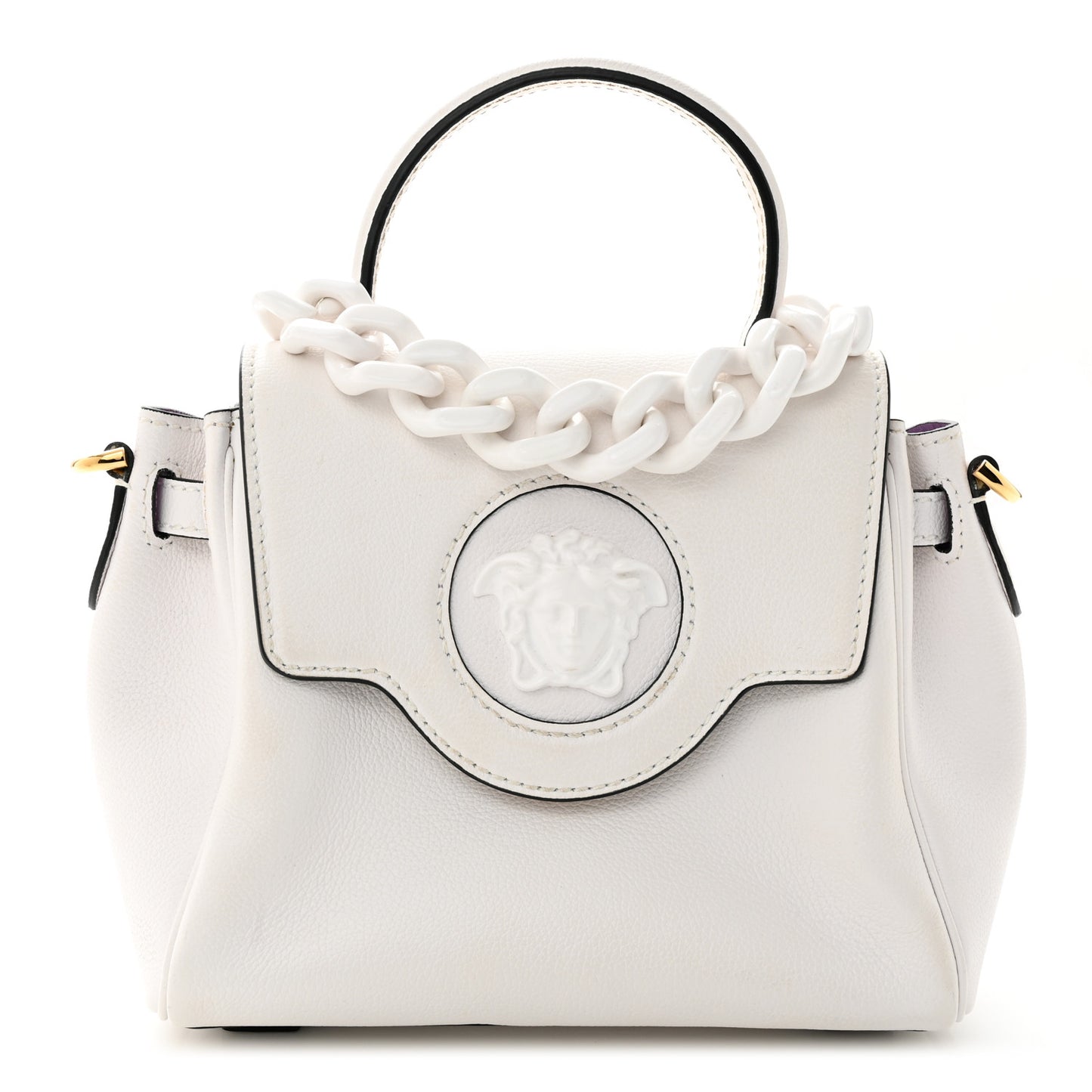 Calfskin Small La Medusa Top Handle Handbag Optical White