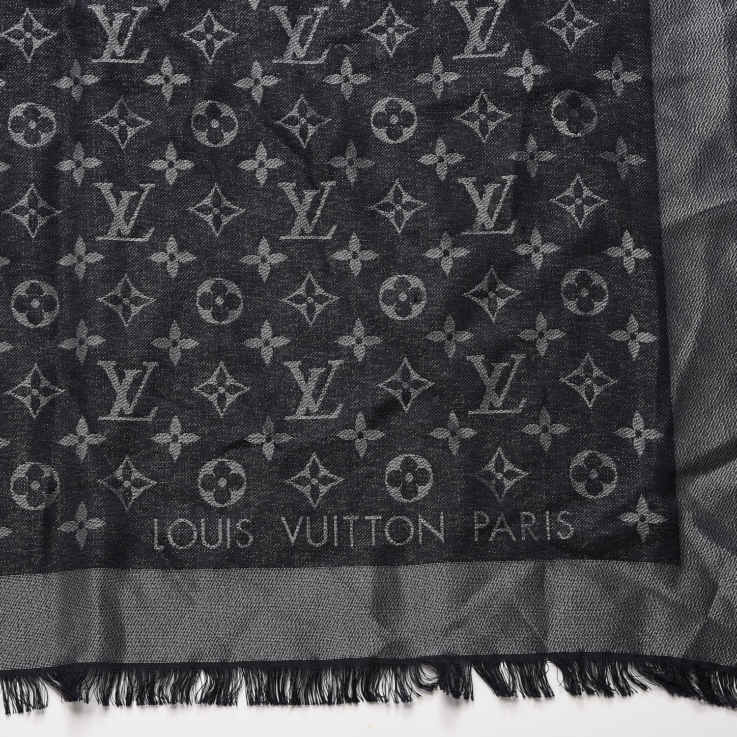 Louis Vuitton Silk Lurex Wool Monogram Shine Shawl Black 3 of 4