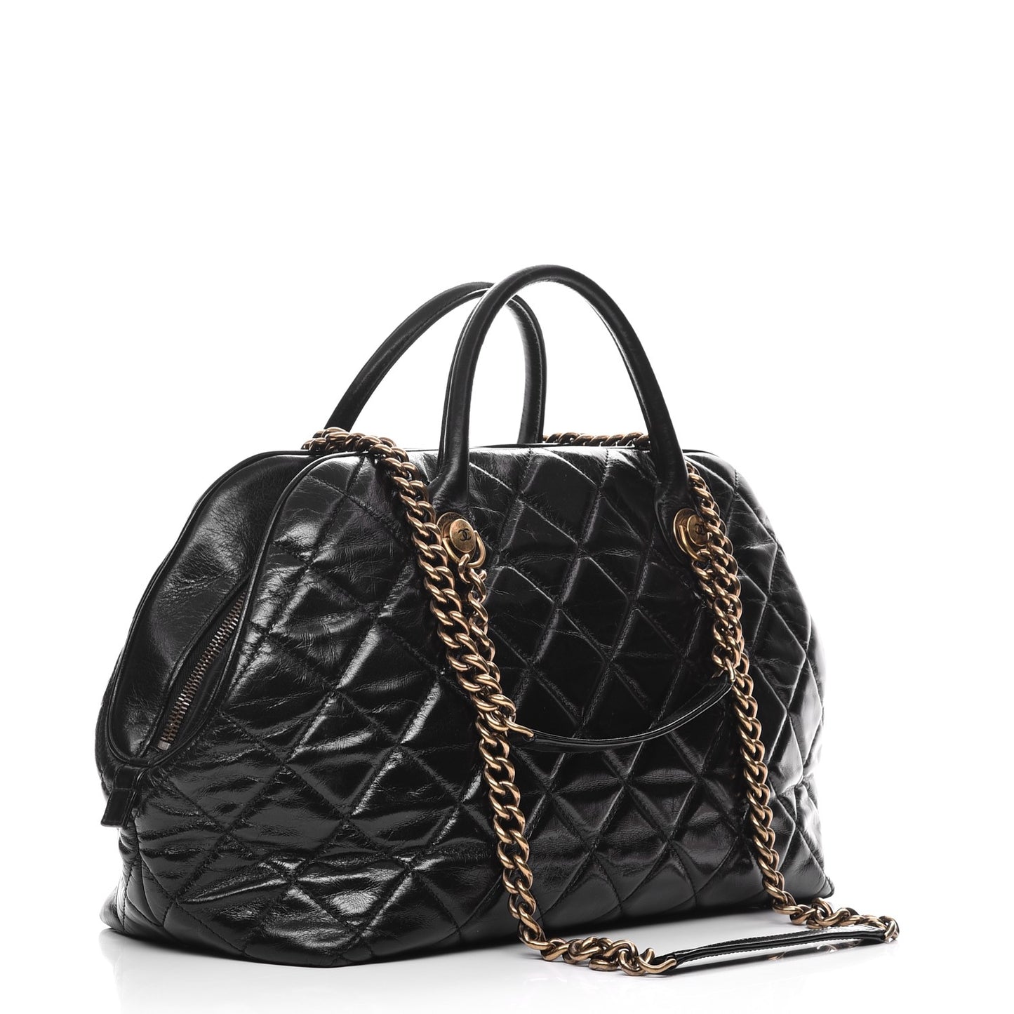 Glazed Calfskin Castle Rock Bowling Bag Black