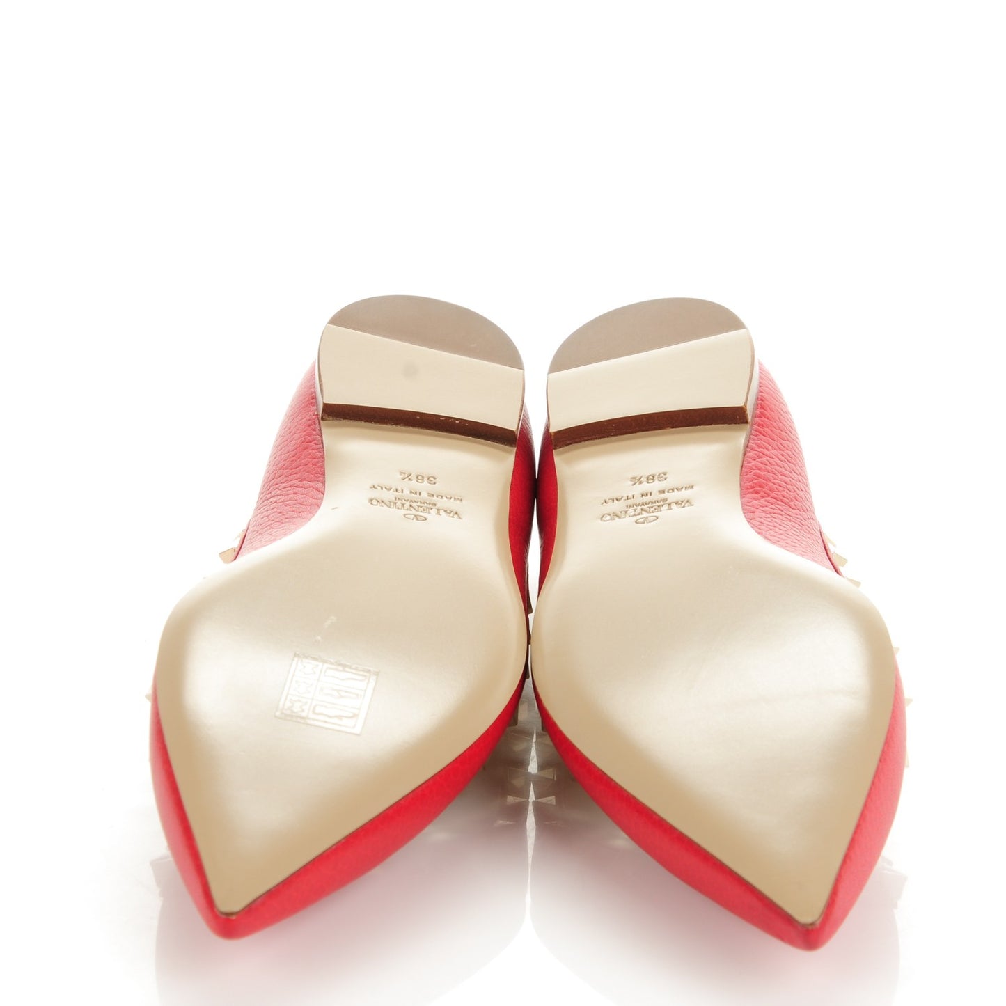 Pebbled Calfskin Rockstud Ballerina Flats 38.5 Red