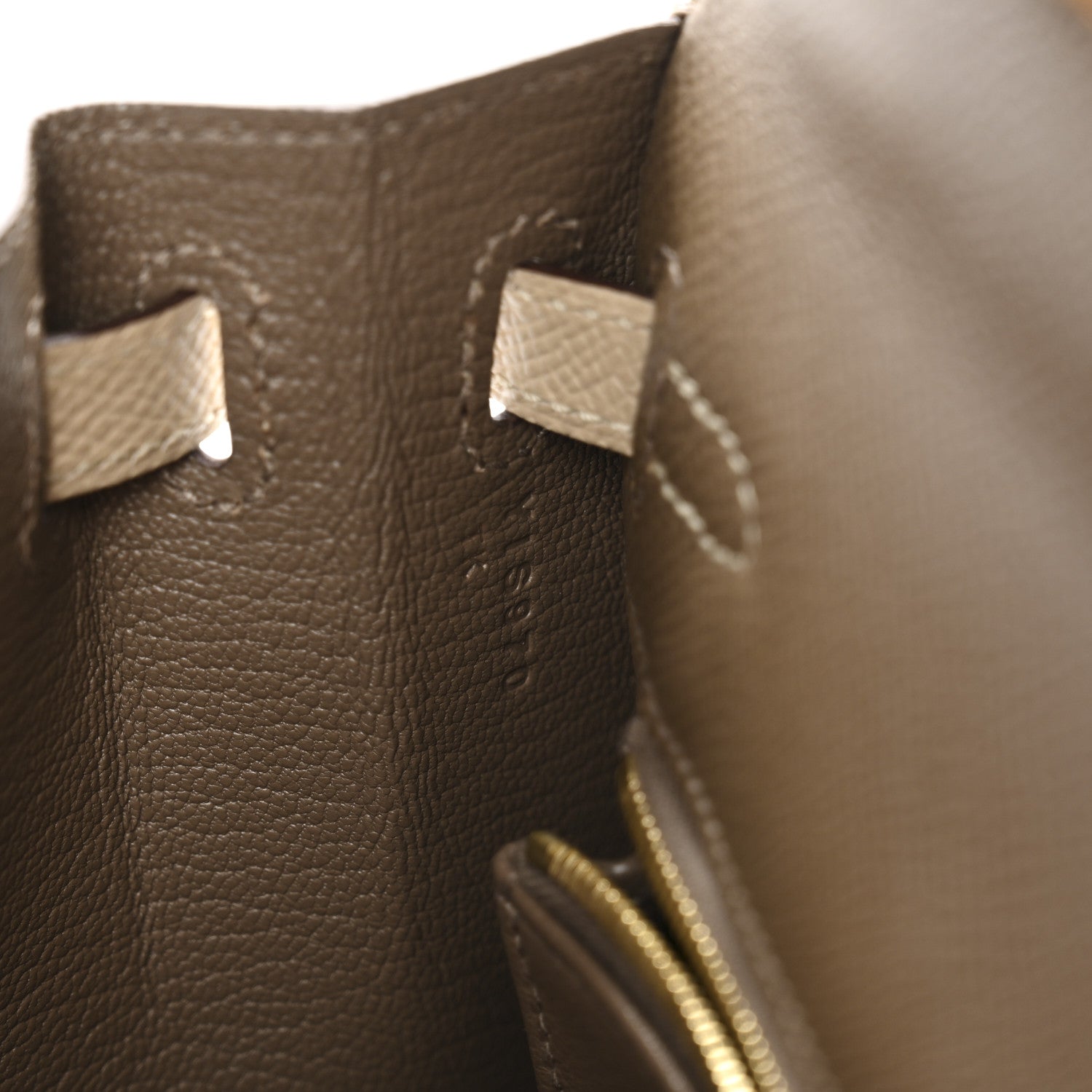 Hermes Epsom Bi-Color Horseshoe Kelly Sellier 25 Etoupe Trench 7 of 10