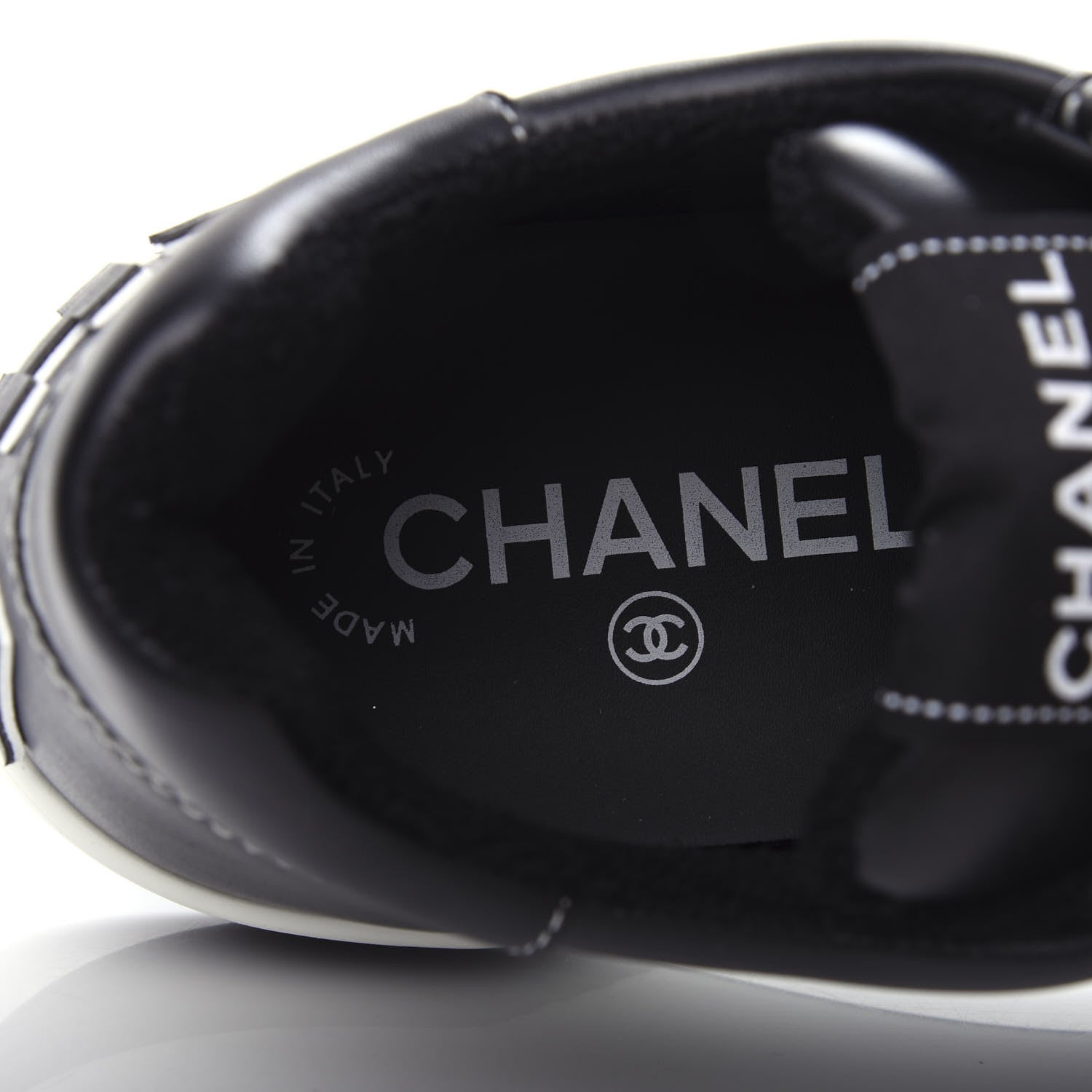 Chanel Calfskin Womens Logo Sneakers 38 Black White 8 of 11