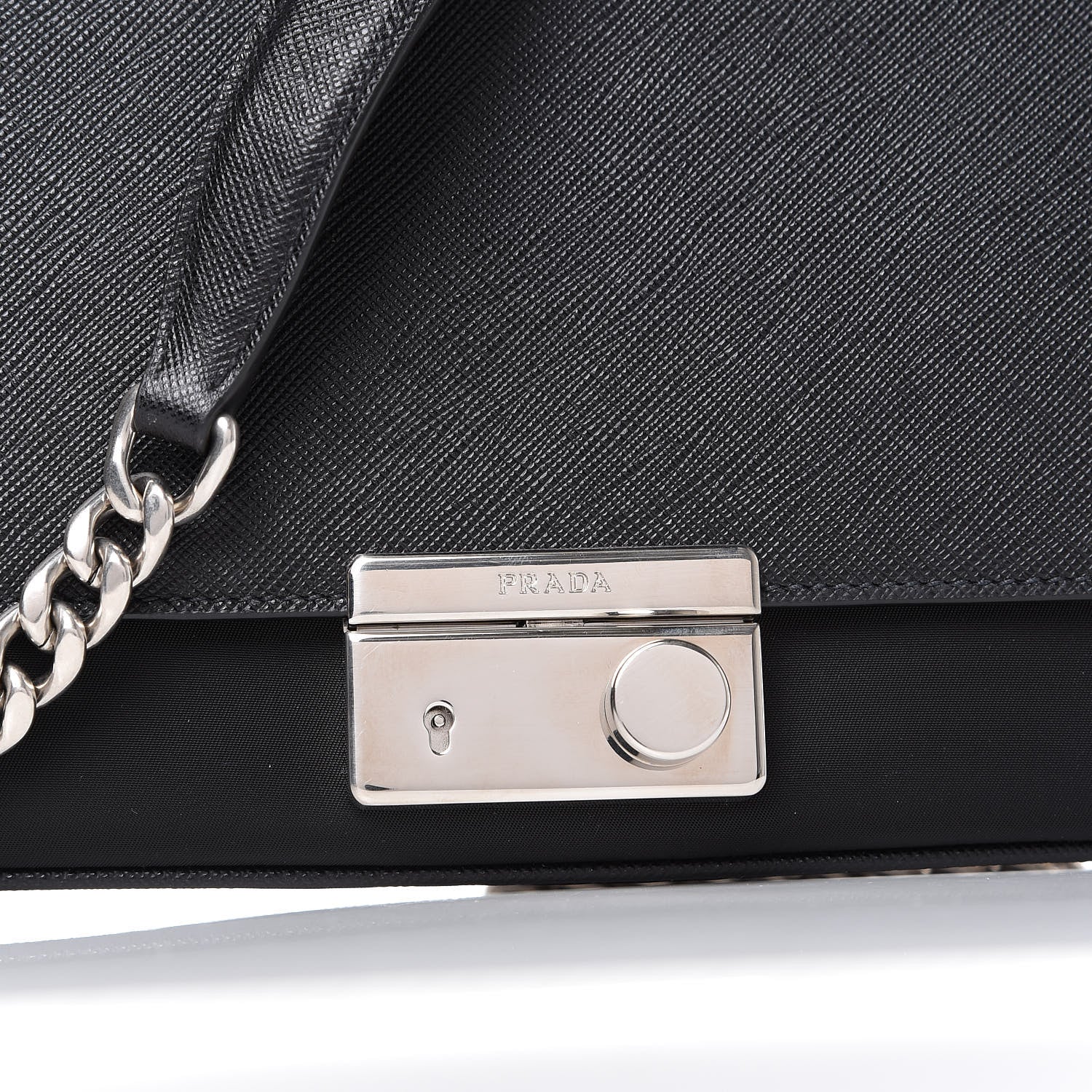 Prada Saffiano Pattina Chain Shoulder Bag Black 10 of 10