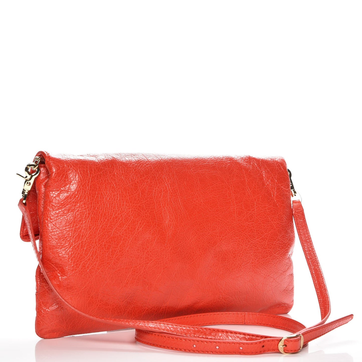 Agneau Giant 12 Gold Hardware Envelope Strap Clutch Rouge Coquelicot