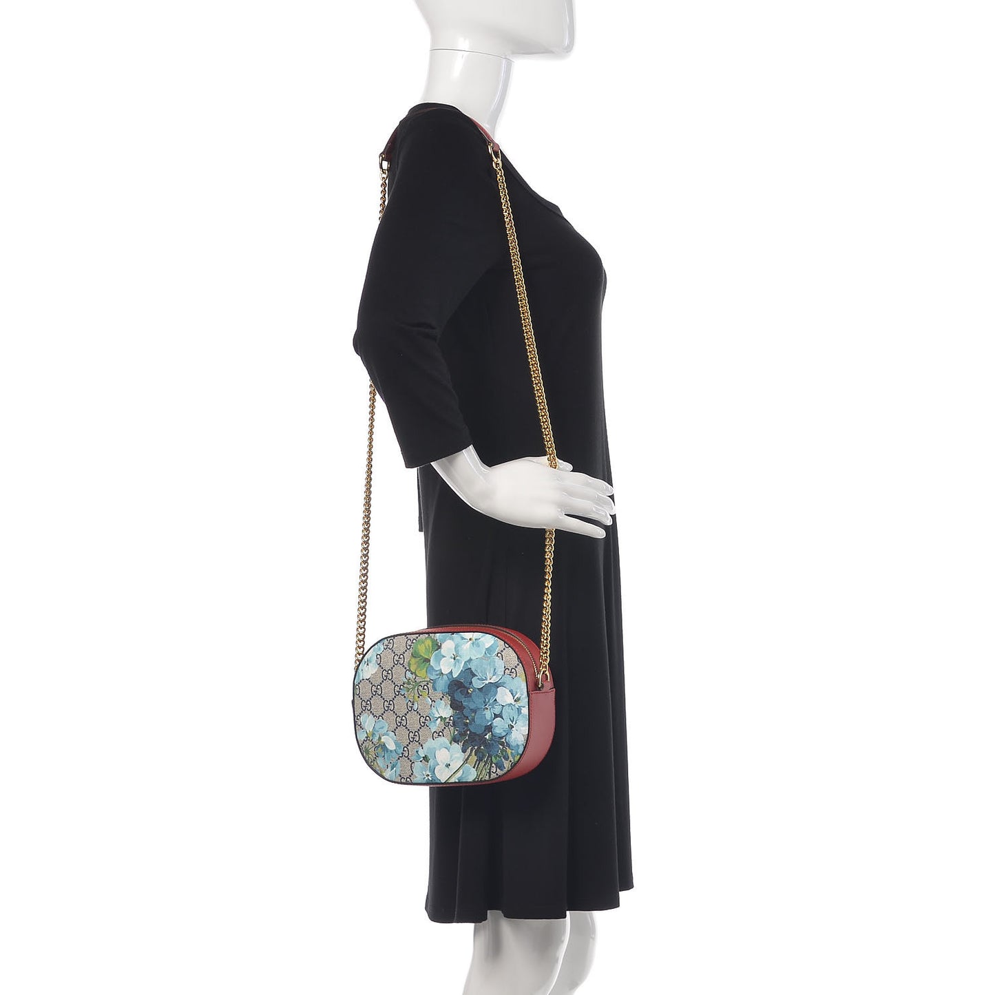 GG Supreme Monogram Blooms Mini Chain Shoulder Bag Beige Blue Navy Hibiscus Red