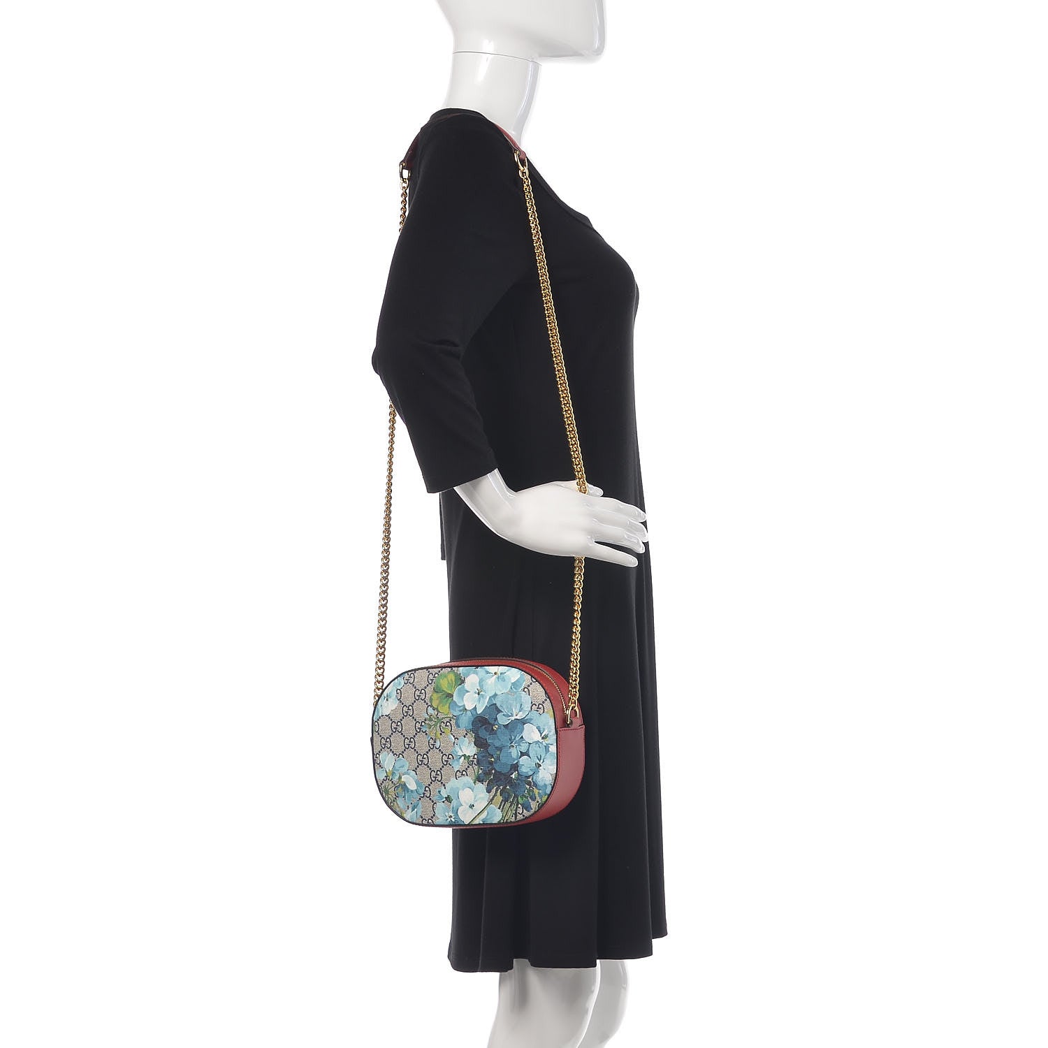Gucci GG Supreme Monogram Blooms Mini Chain Shoulder Bag Beige Blue Navy Hibiscus Red 2 of 9