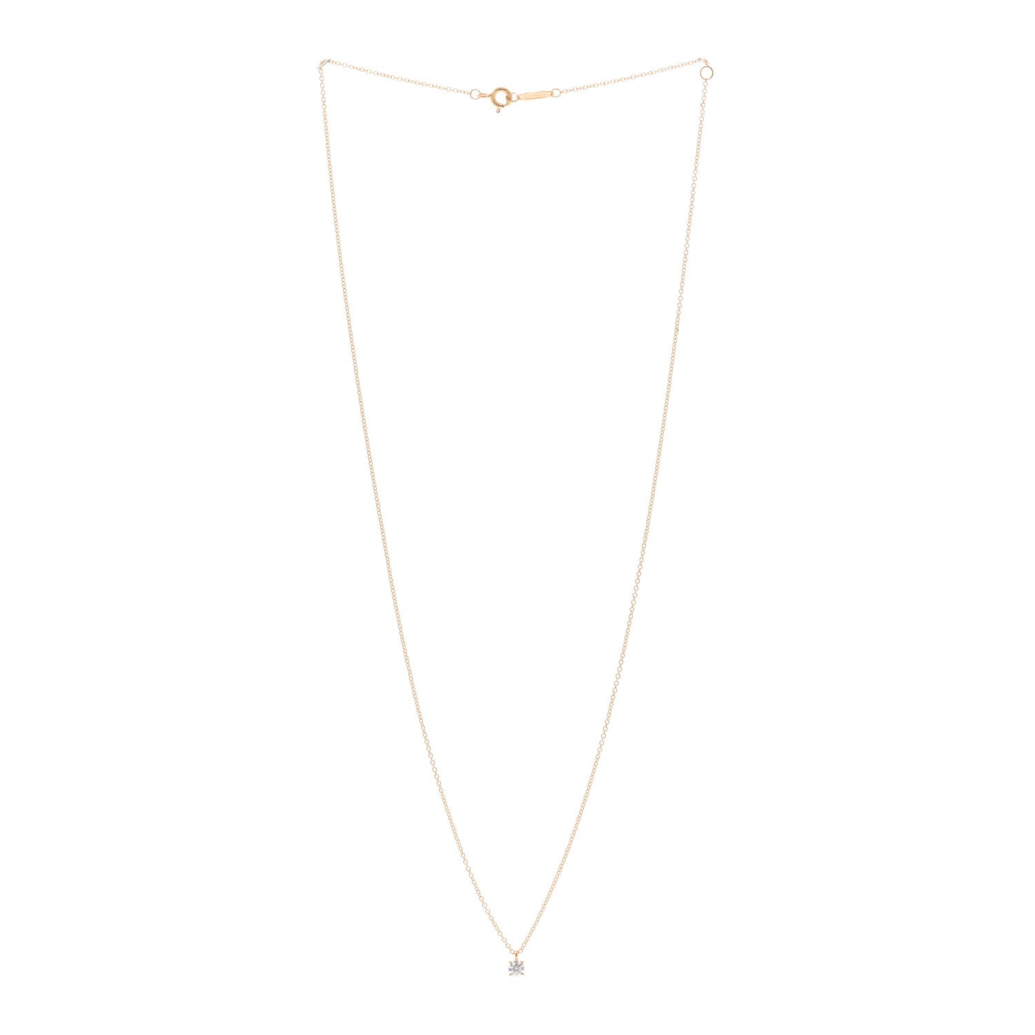 Tiffany 18K Rose Gold Diamond .20ct Solitaire Pendant Necklace 3 of 5