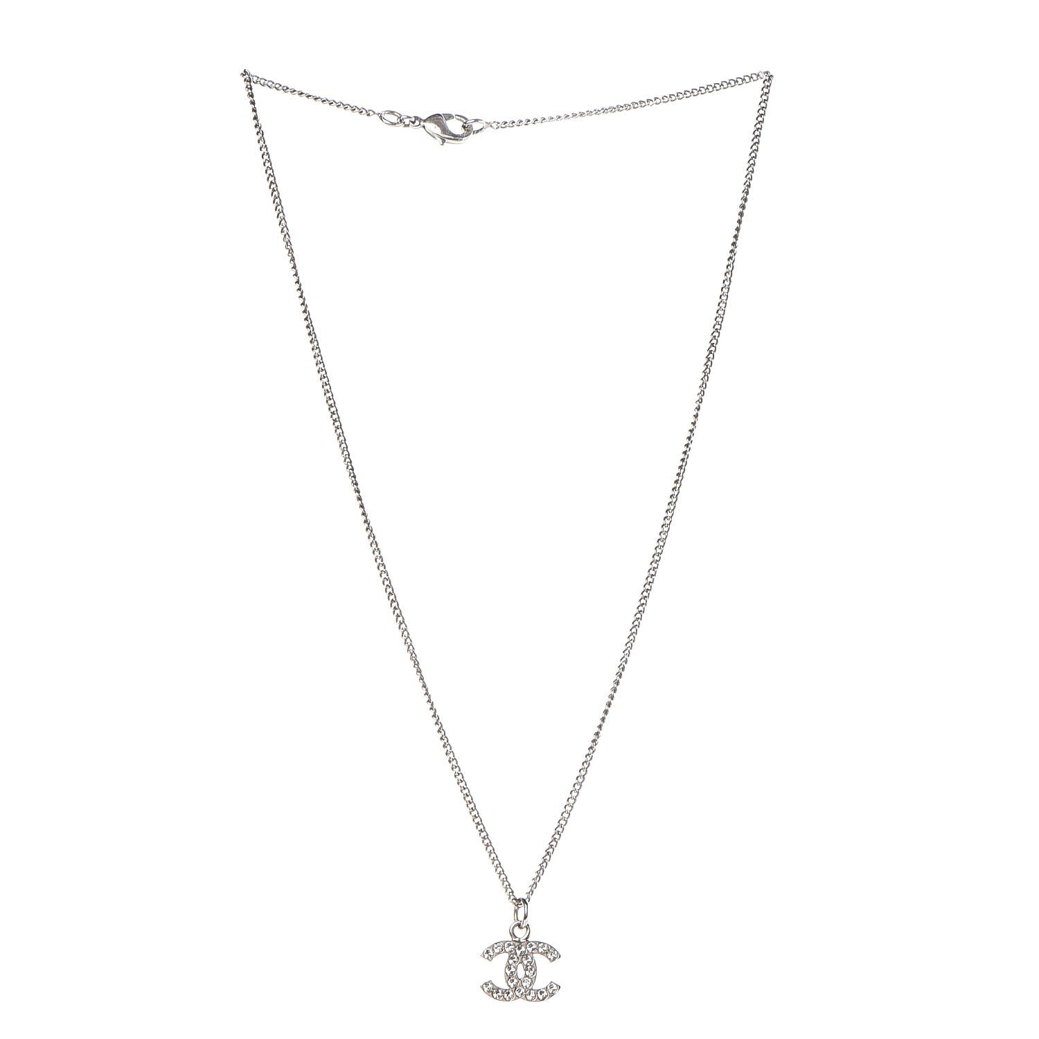 Chanel Crystal Timeless CC Necklace Silver 3 of 6