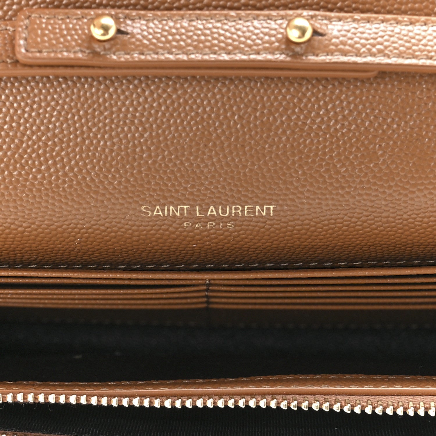 Saint Laurent Grain De Poudre Matelasse Chevron Monogram Chain Wallet Dune 6 of 9
