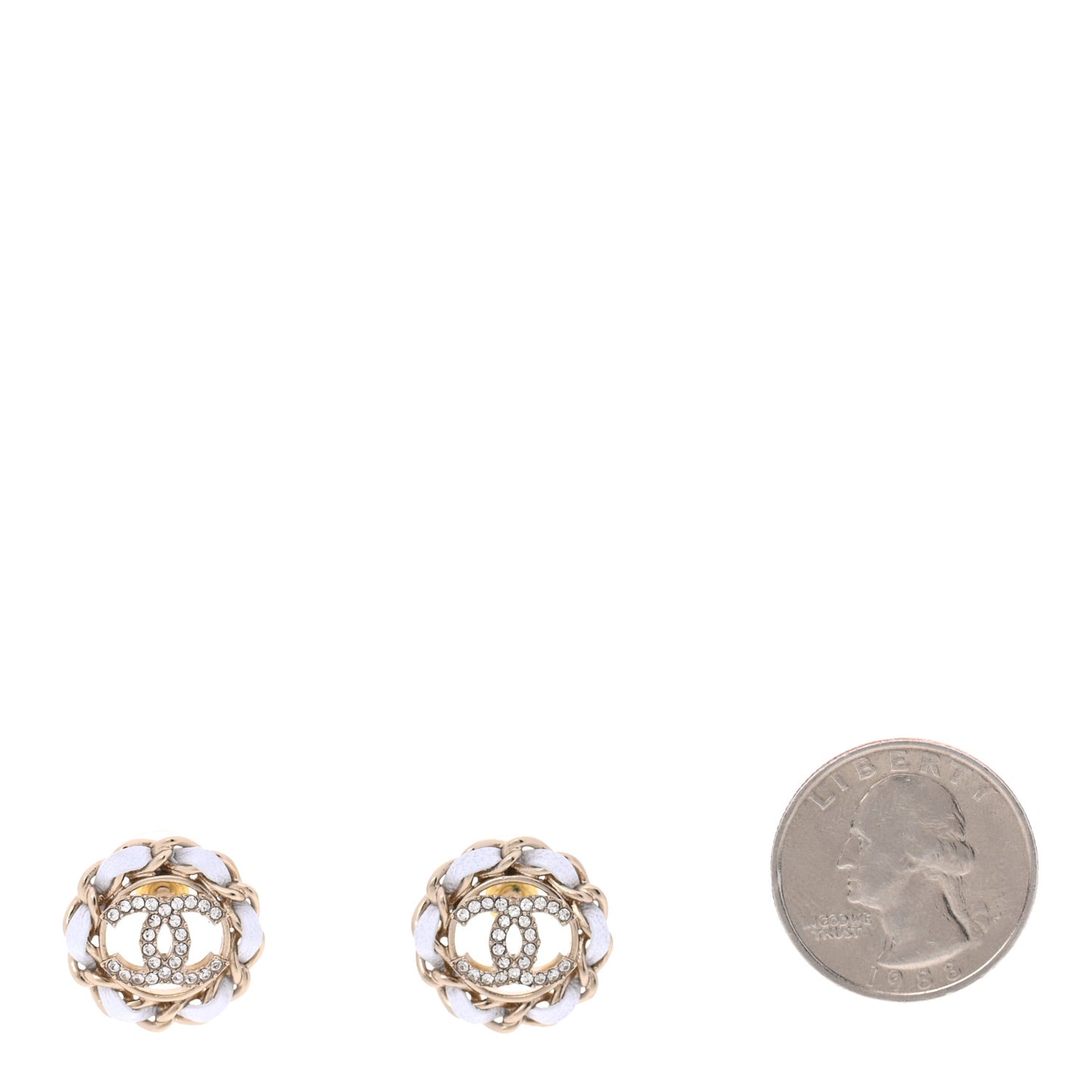 Crystal Lambskin Chain Around CC Earrings Light Gold White