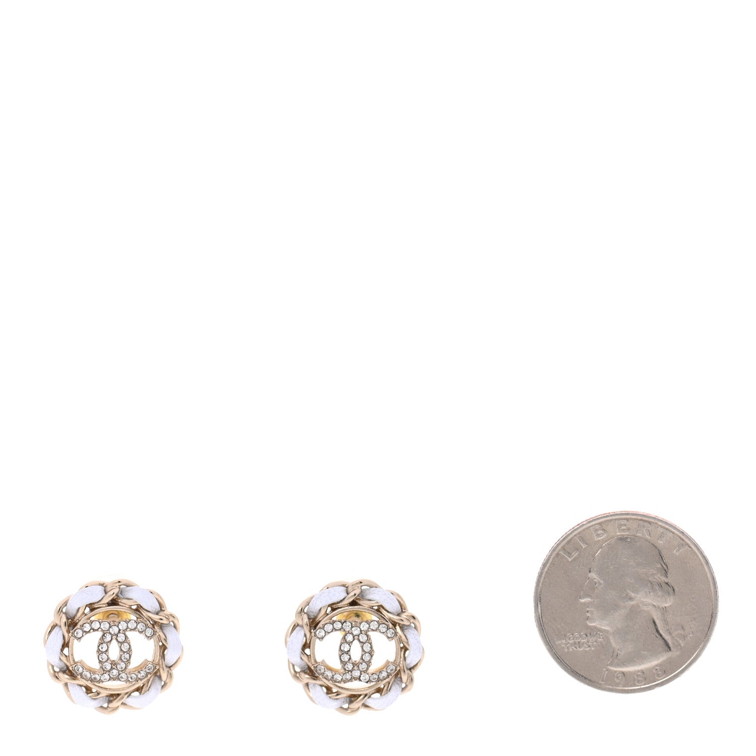 Chanel Crystal Lambskin Chain Around CC Earrings Light Gold White 2 of 5