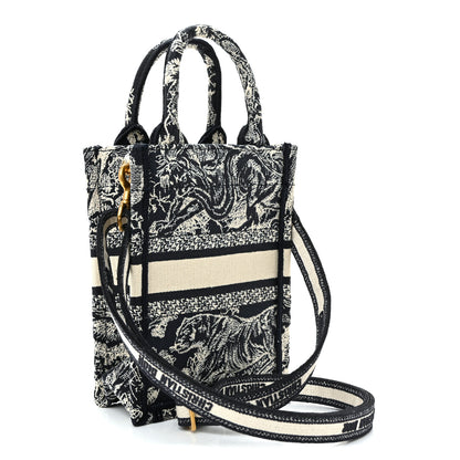 Christian Dior Canvas Toile de Jouy Reverse Embroidered Mini Book Tote Phone Bag Blue 3 of 10