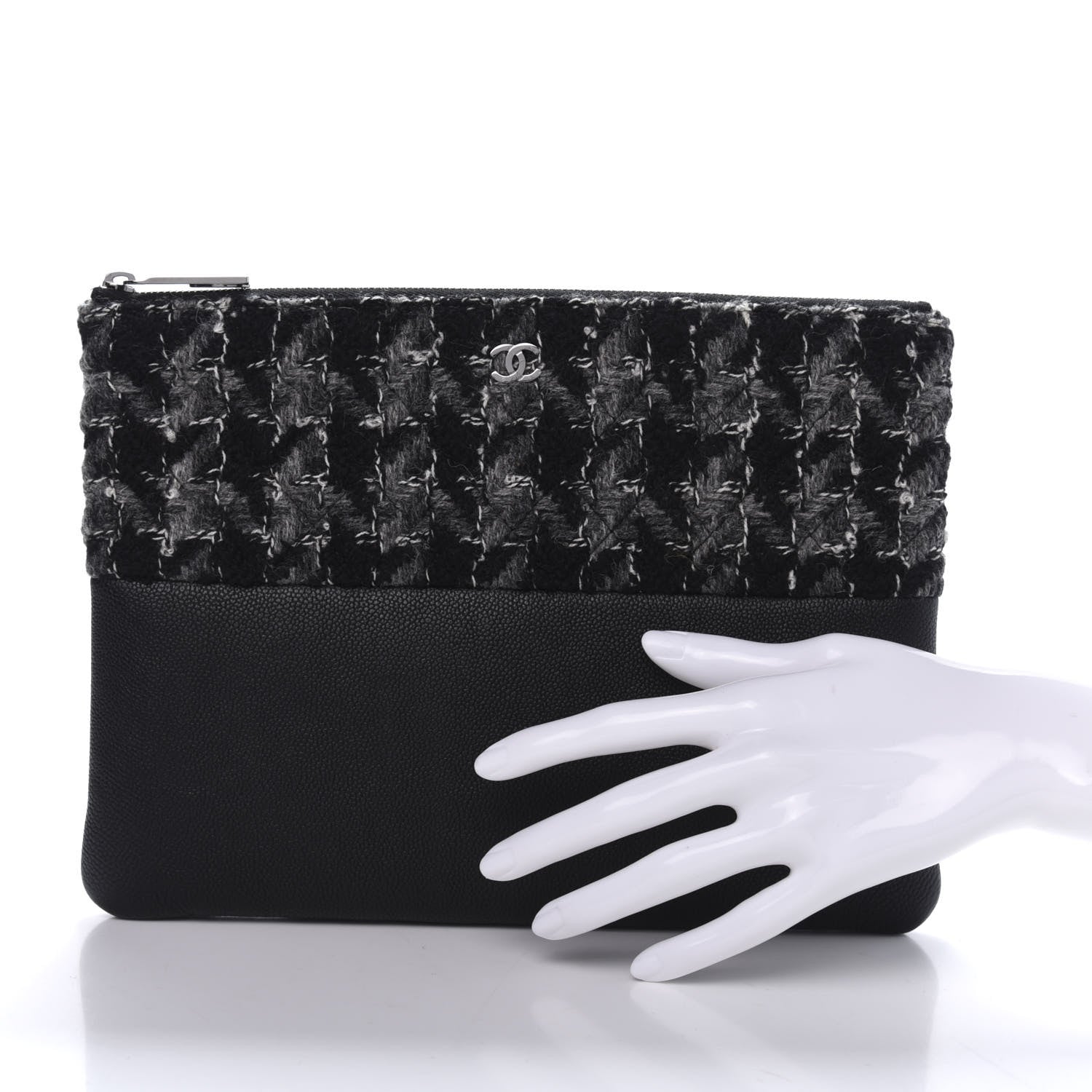 Chanel Caviar Tweed Quilted Medium Cosmetic Pouch Black 2 of 10