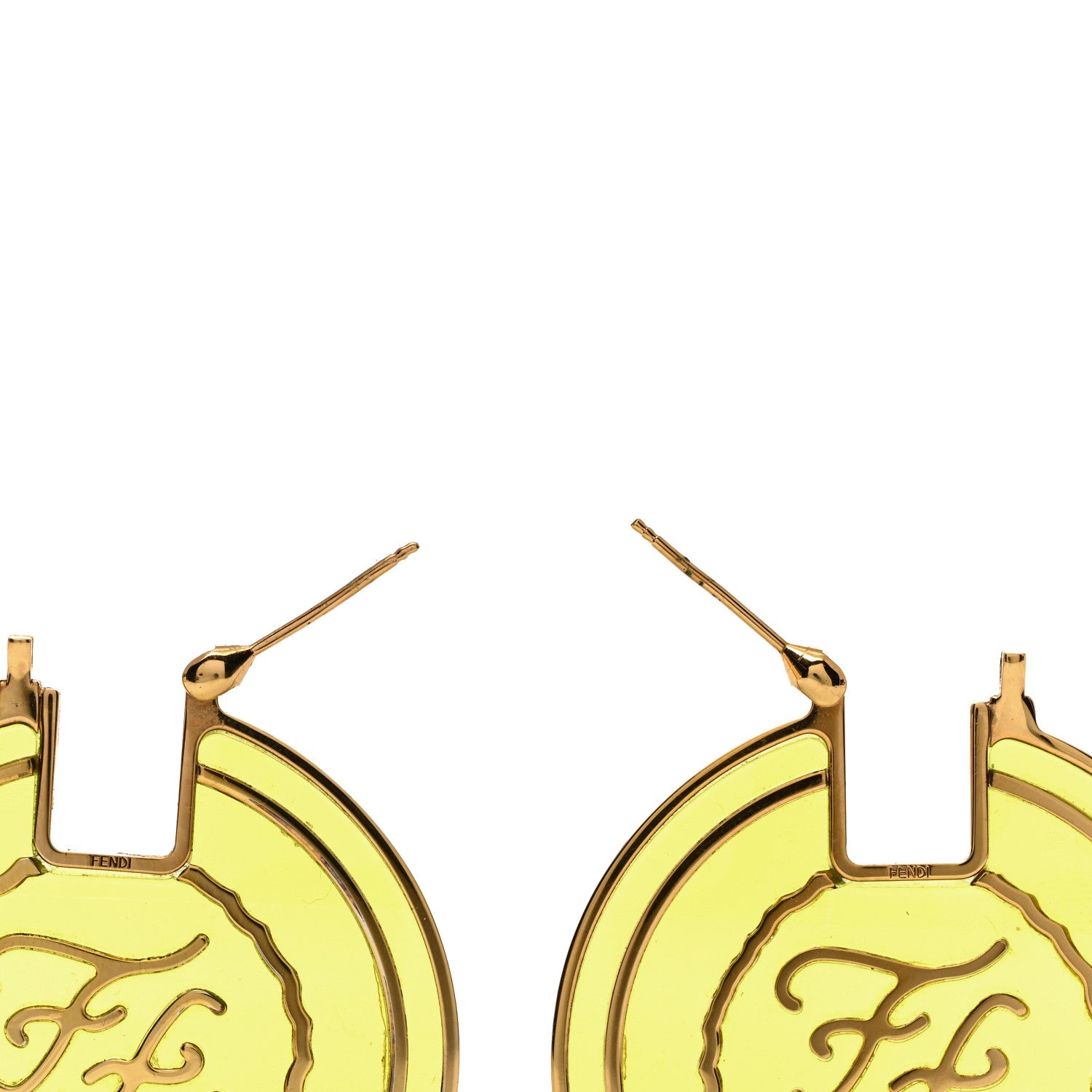 Fendi Enamel FF Karligraphy Hoop Earrings Yellow Gold 3 of 4