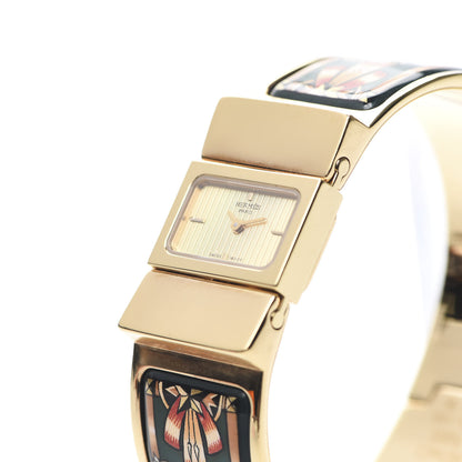 Hermes Stainless Steel Enamel 19mm Printed Horse Loquet Quartz Watch Green 7 of 9