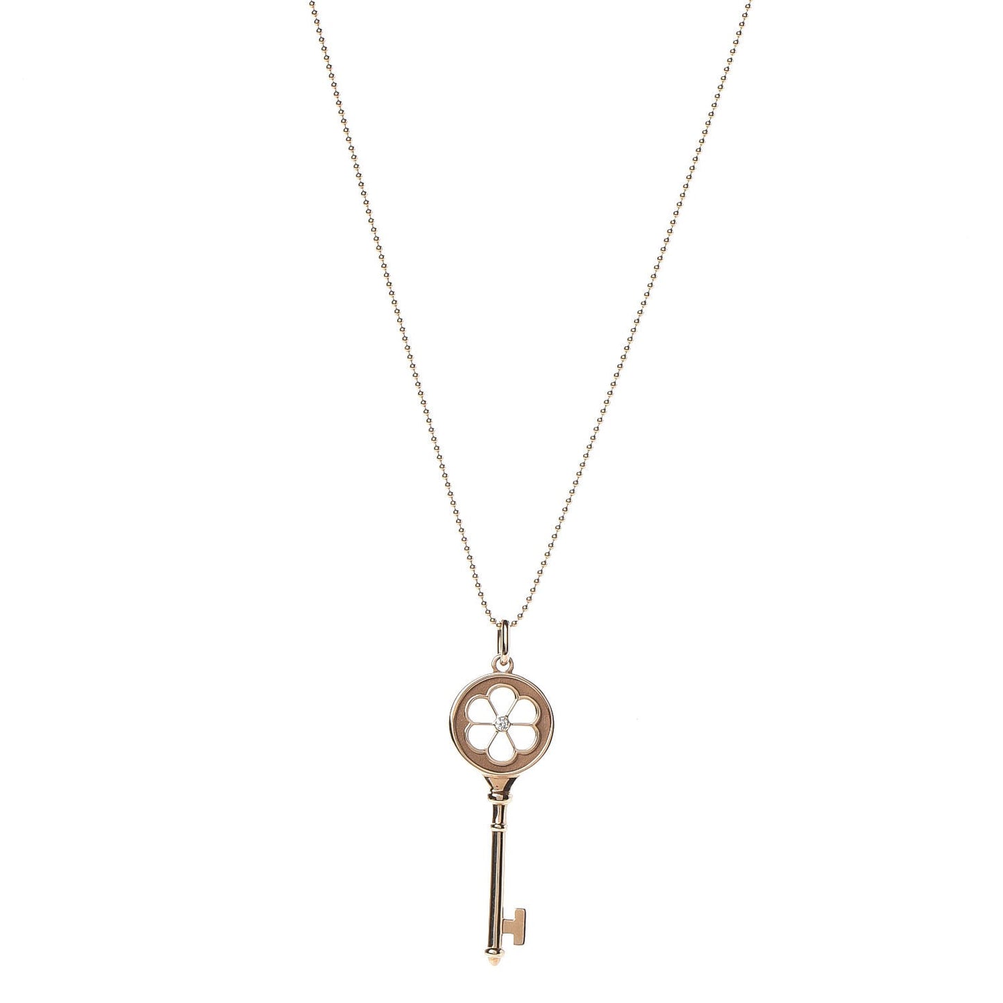 18K Yellow Gold Diamond Blossom Key Pendant Necklace