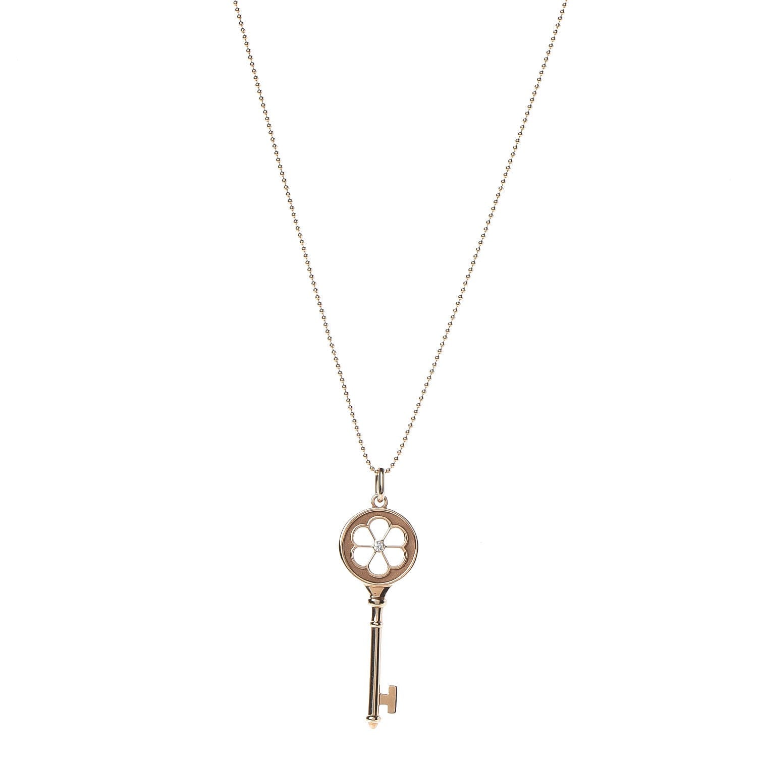 Tiffany 18K Yellow Gold Diamond Blossom Key Pendant Necklace 1 of 8