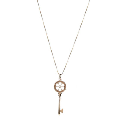 Tiffany 18K Yellow Gold Diamond Blossom Key Pendant Necklace 1 of 8