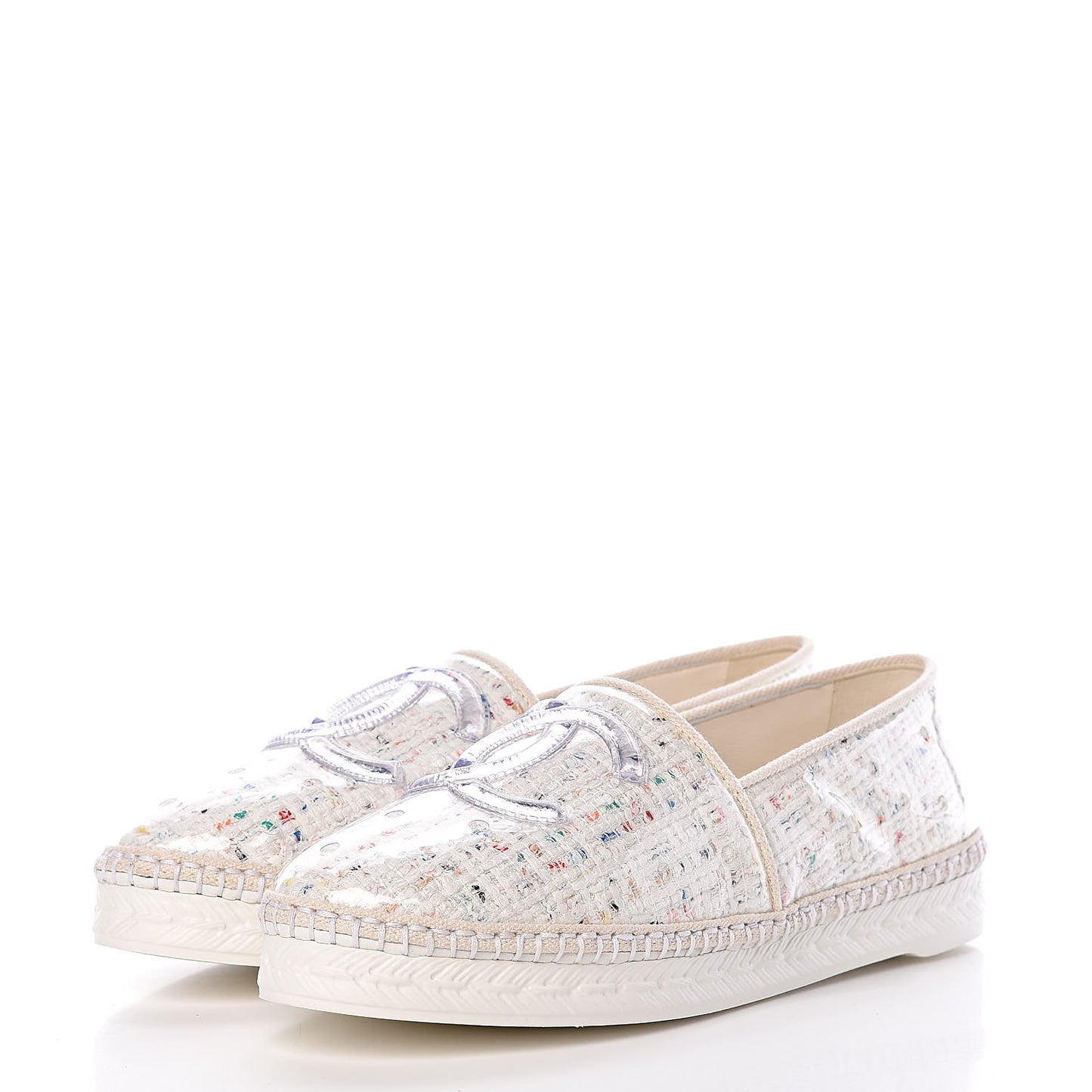 PVC Tweed CC Espadrilles 36 Ecru Blue Transparent