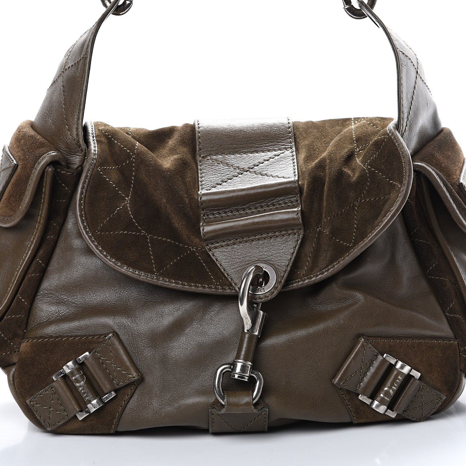 Christian Dior Calfskin Suede Rebelle Hobo Green 15 of 16