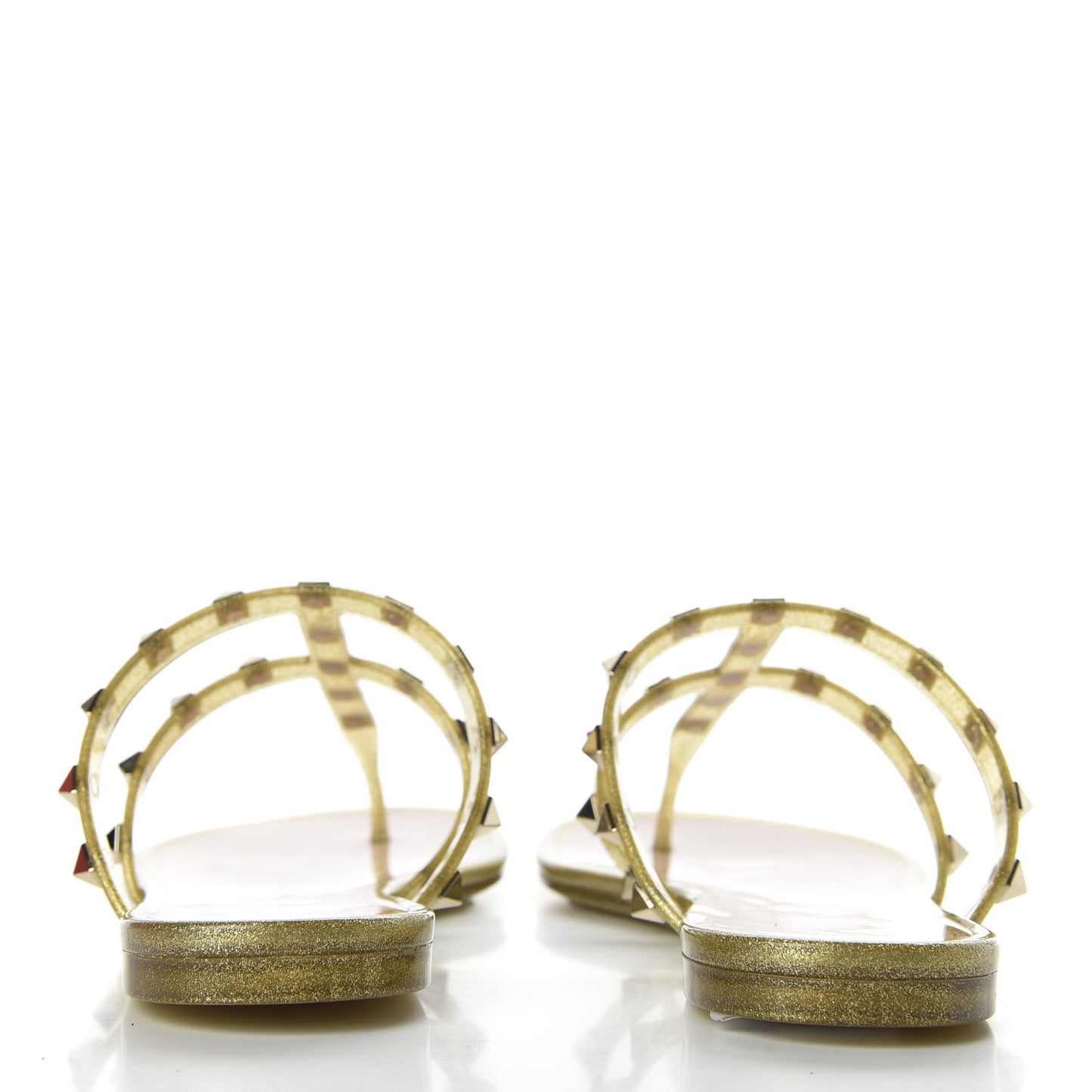 PVC Jelly Glitter Rockstud Caged Flat Thong Sandals 40 Oro