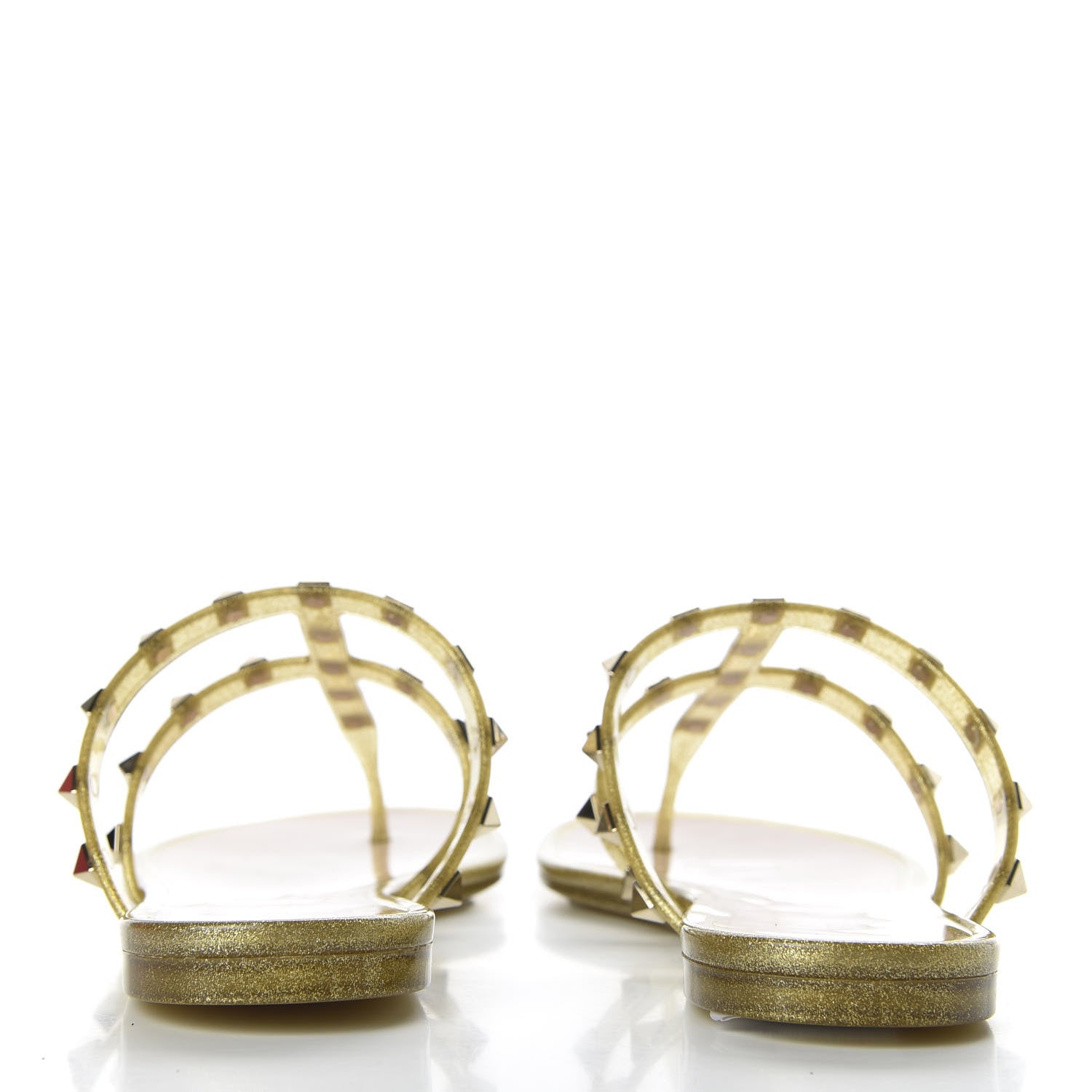 Valentino Garavani PVC Jelly Glitter Rockstud Caged Flat Thong Sandals 40 Oro 6 of 9