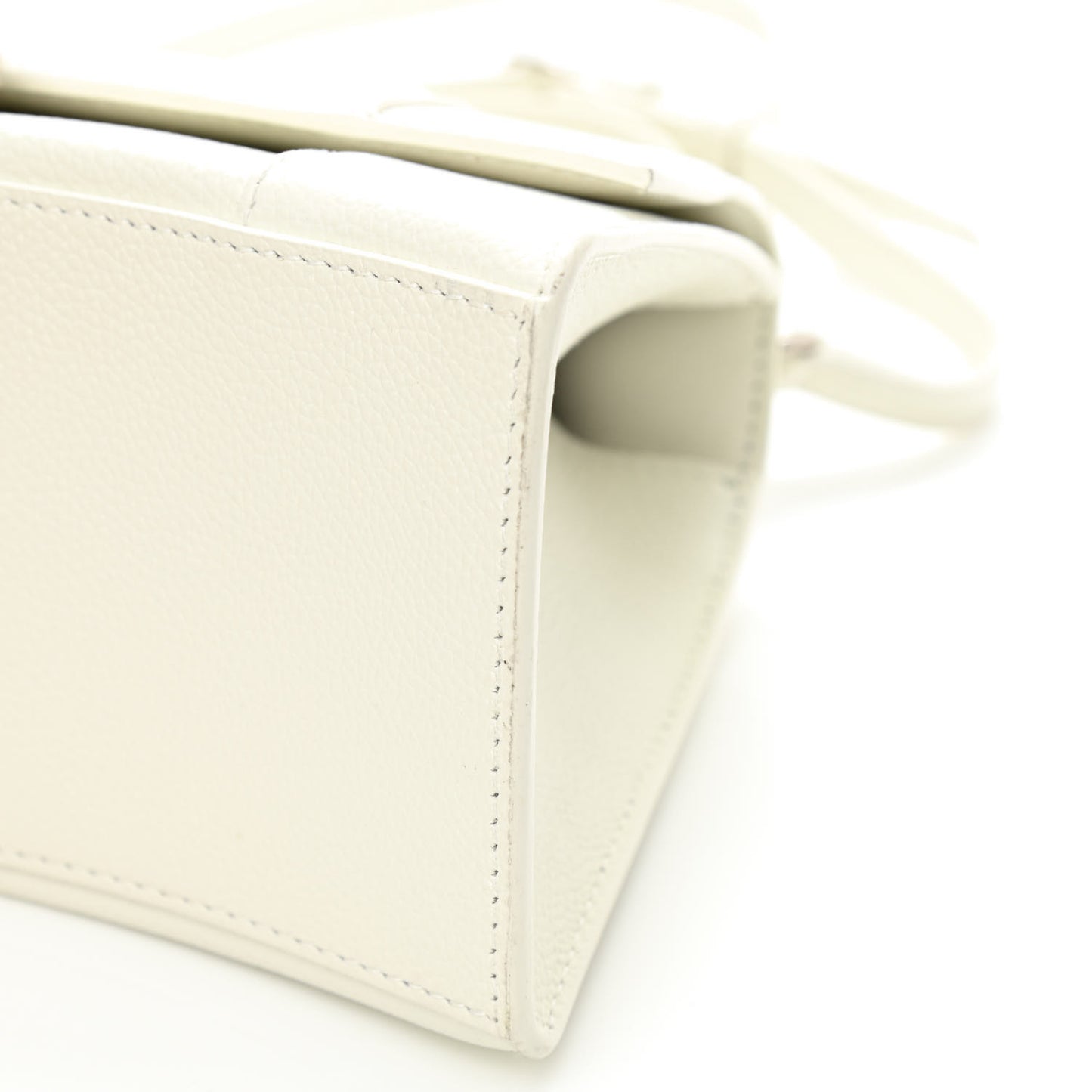 Grained Calfskin Small Hourglass Top Handle Bag White