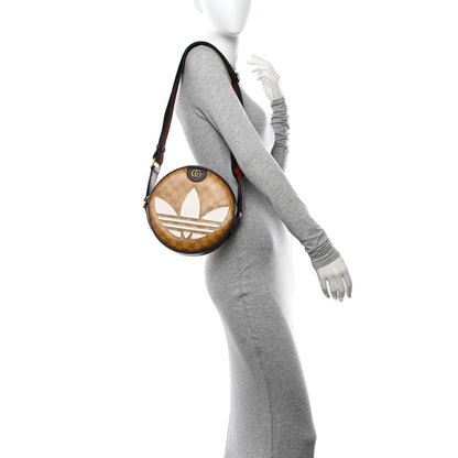 Gucci X ADIDAS Crystal Vintage Monogram Textured Dollar Calfskin Web Trefoil Small Ophidia Round Shoulder Bag Mid Natural Nut Off White New Acero 2 of 10