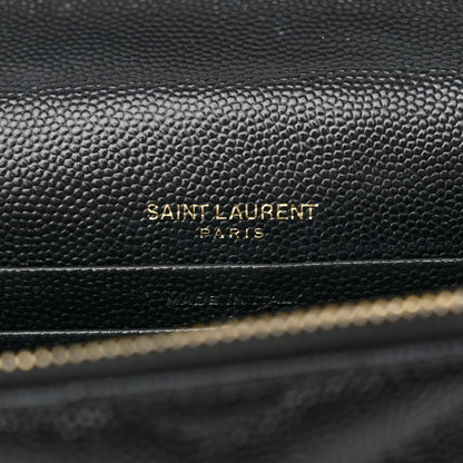 Saint Laurent Grain De Poudre Matelasse Chevron Monogram Envelope Chain Wallet Black 6 of 13