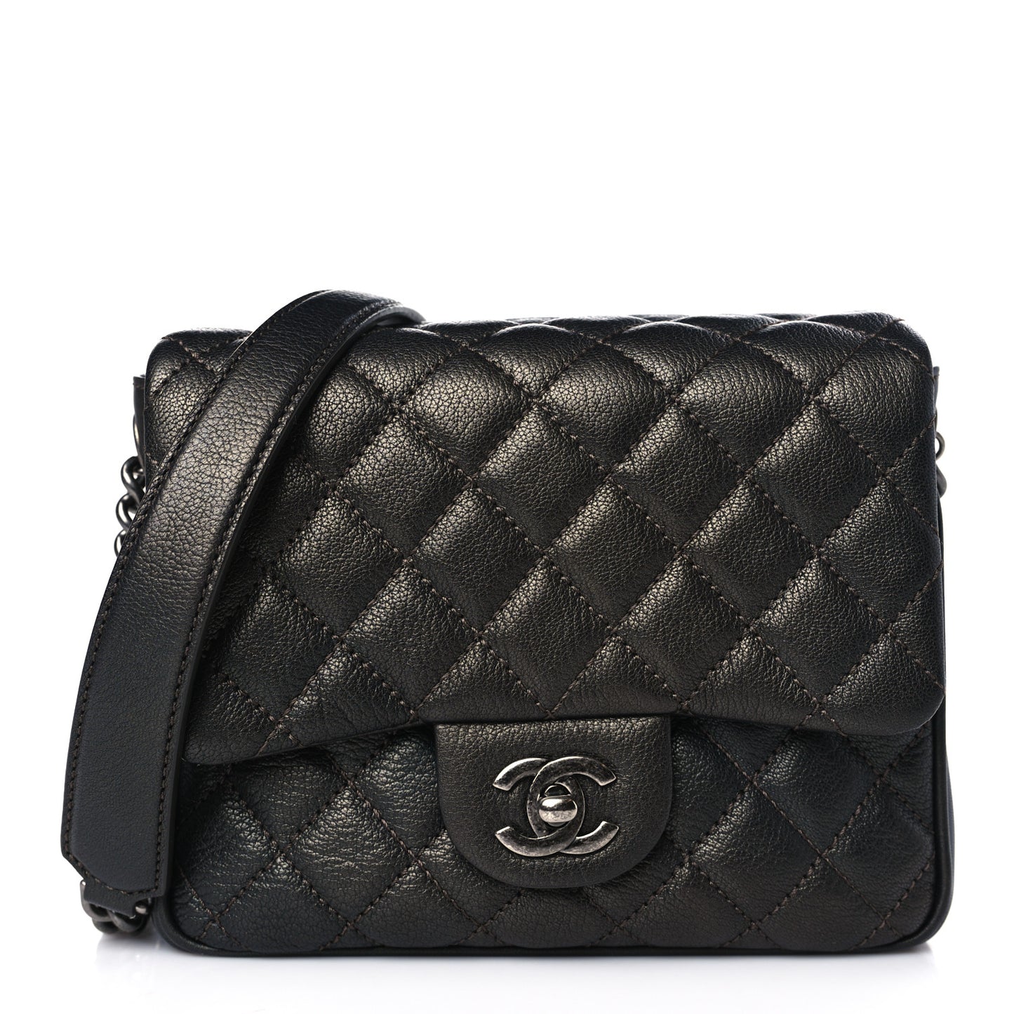 Metallic Goatskin Quilted Small Rock In Rome Flap Charcoal