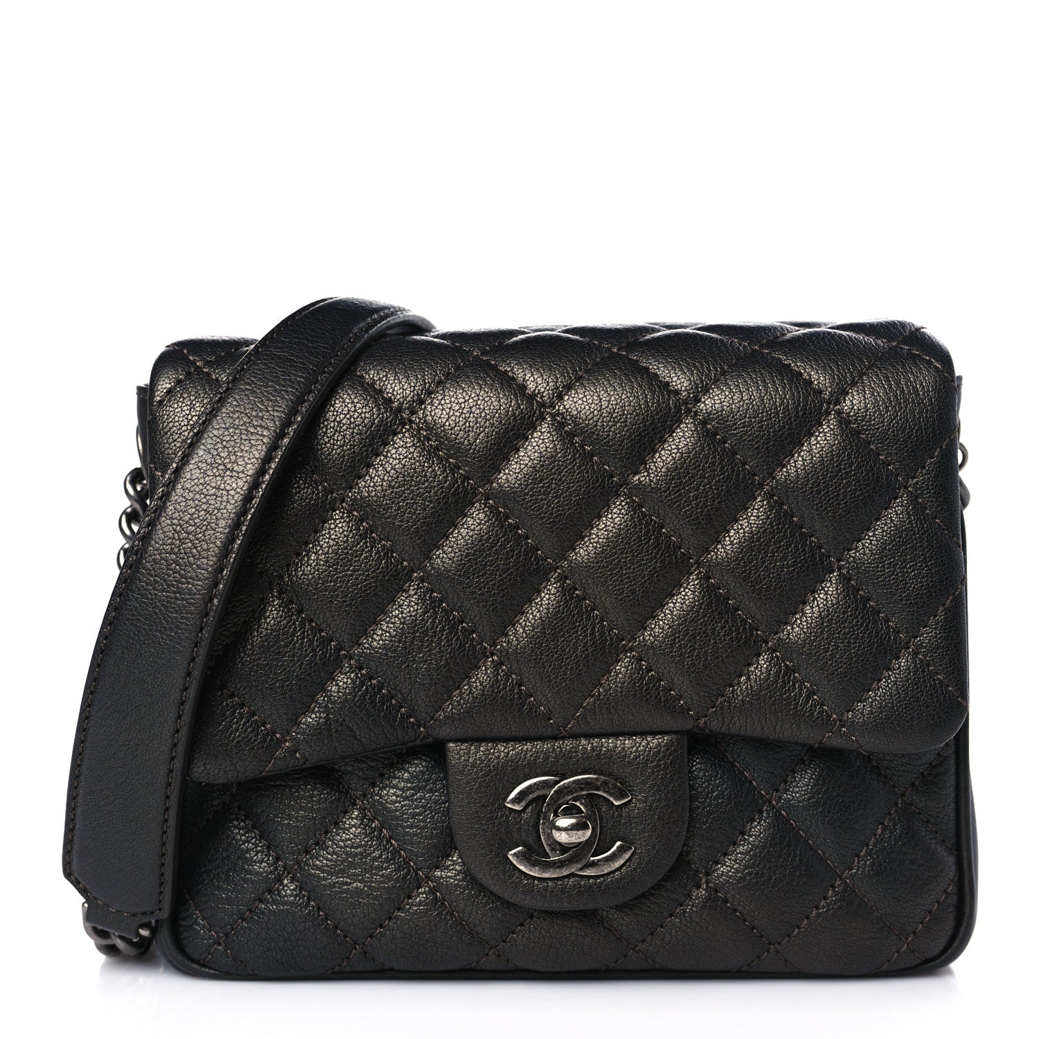 Chanel Metallic Goatskin Quilted Small Rock In Rome Flap Charcoal 1 of 8