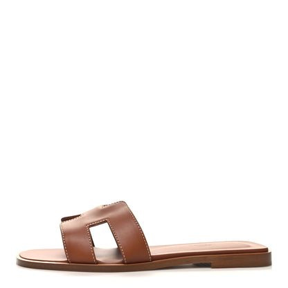 Hermes Box Calfskin Oran Sandals 38 Gold 1 of 8