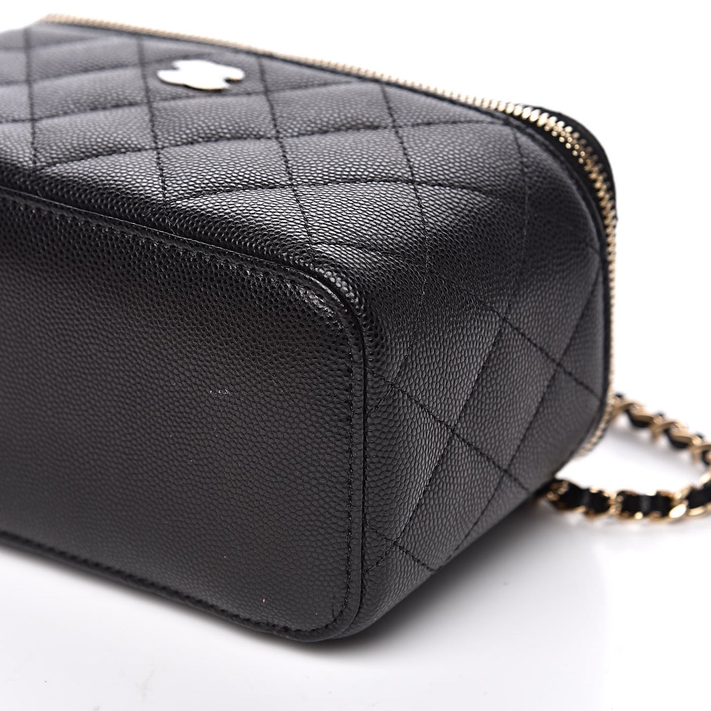 Caviar Quilted Small Vanity Case With Chain Black