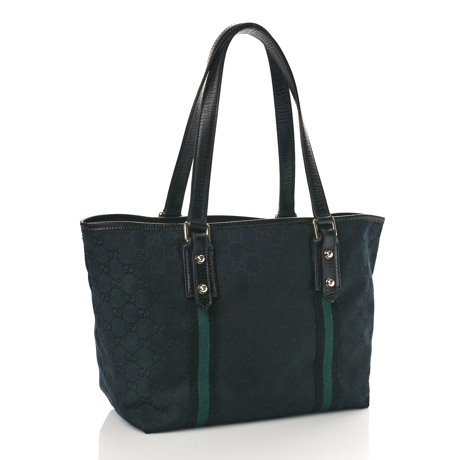 Gucci Denim Monogram Medium Jolicoeur Tote Black 3 of 9
