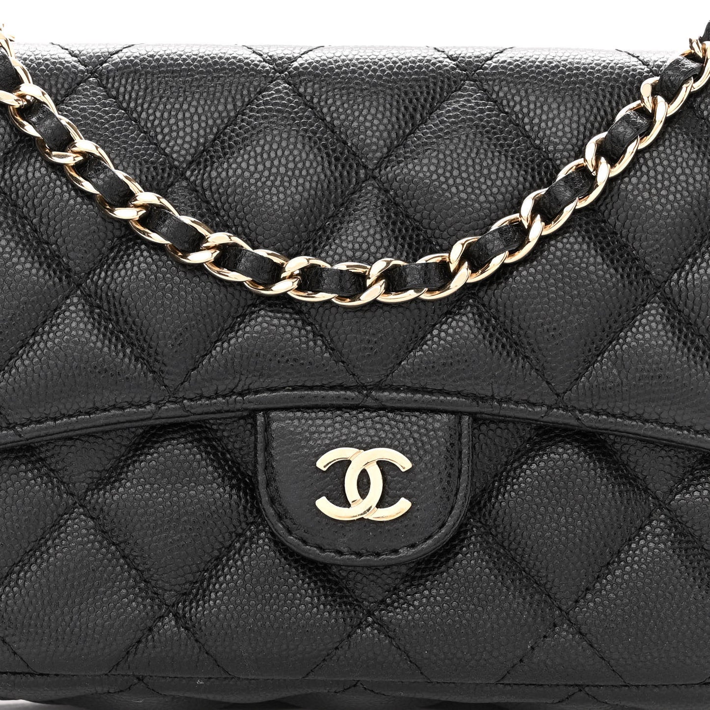 Caviar Quilted Flap Phone Holder With Chain Black