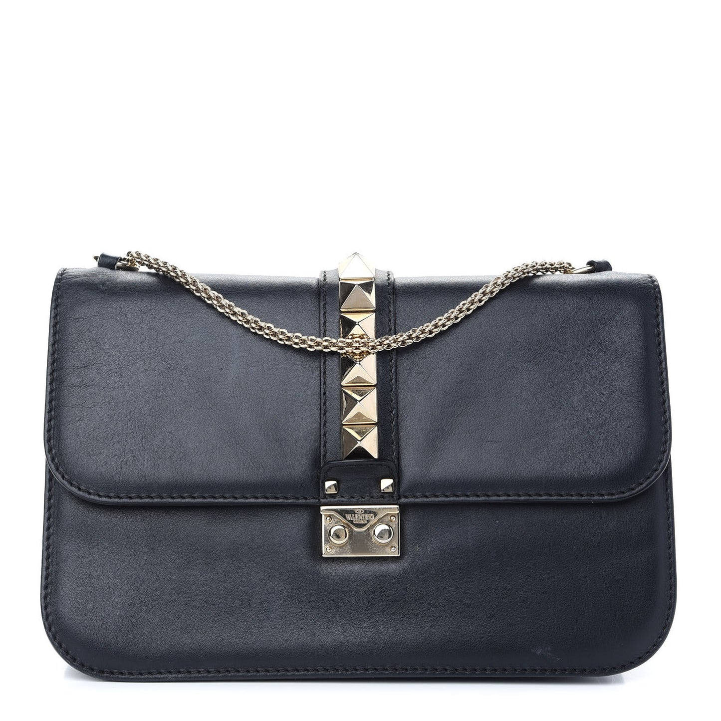 Vitello Medium Glam Lock Rockstud Flap Black