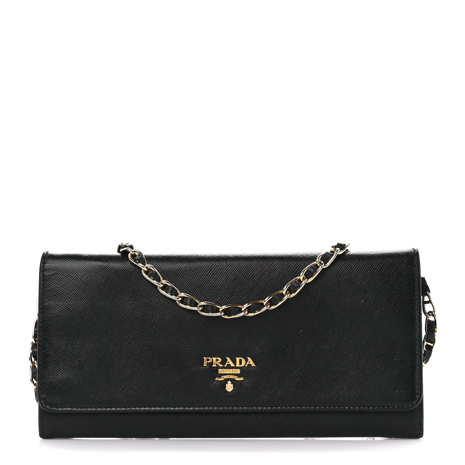 Prada Saffiano Metal Oro Chain Wallet Black 1 of 12