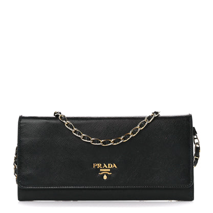 Prada Saffiano Metal Oro Chain Wallet Black 1 of 12