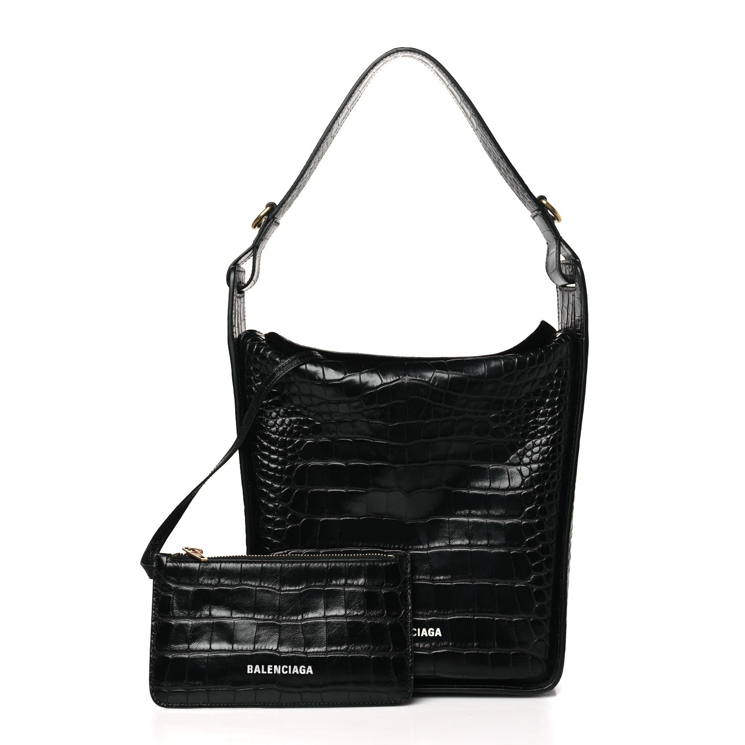 Balenciaga Extra Supple Calfskin Crocodile Embossed Small Tool 2.0 North-South Tote Black 3 of 11