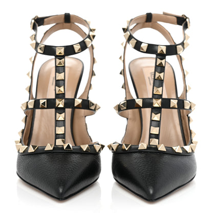Valentino Garavani Pebbled Calfskin Rockstud Ankle Strap 100mm Pumps 38.5 Black 2 of 9