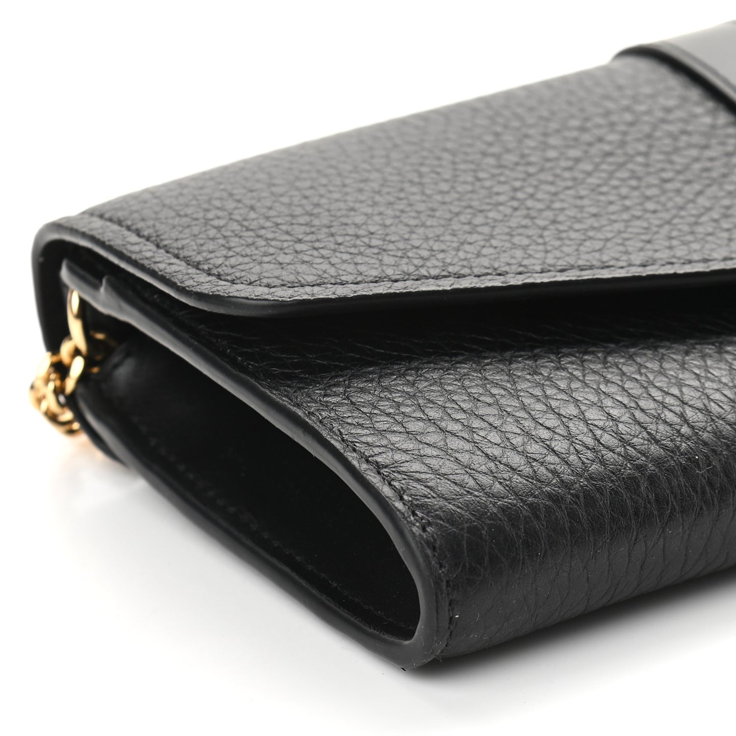 Shiny Grained Calfskin Aby Wallet on Chain Black
