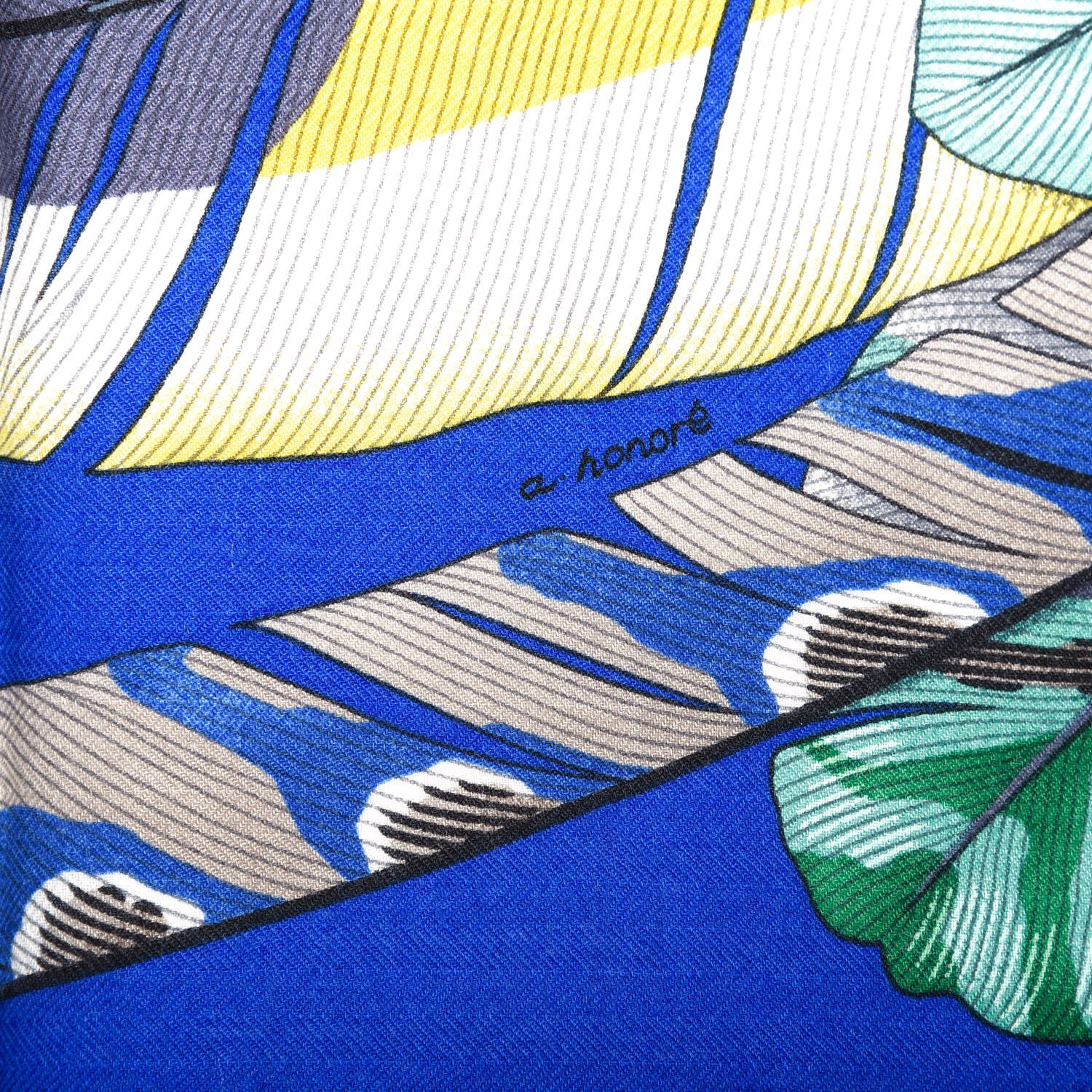 Hermes Cashmere Silk Plumes En Fete Shawl 140 Bleu Roy Jaune Rouge 6 of 7