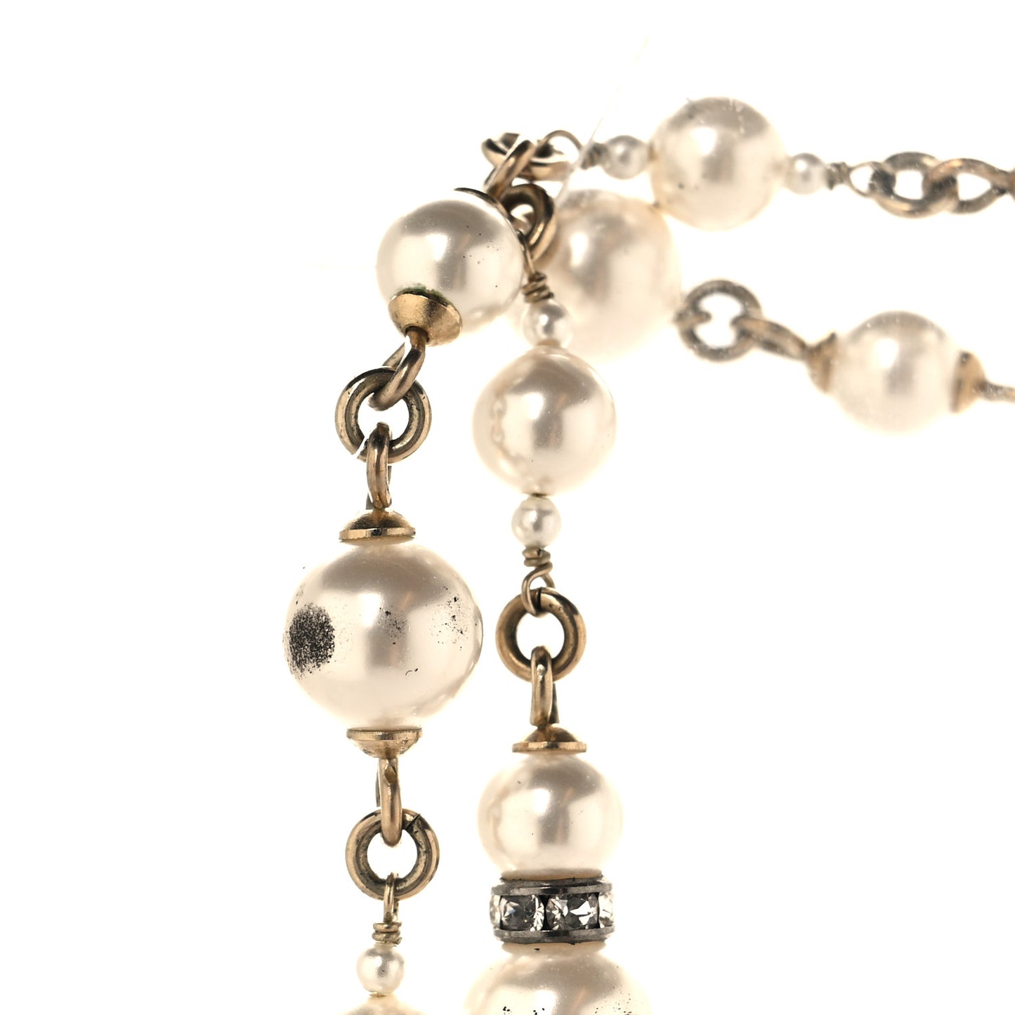 Pearl Crystal CC Coco Necklace Gold