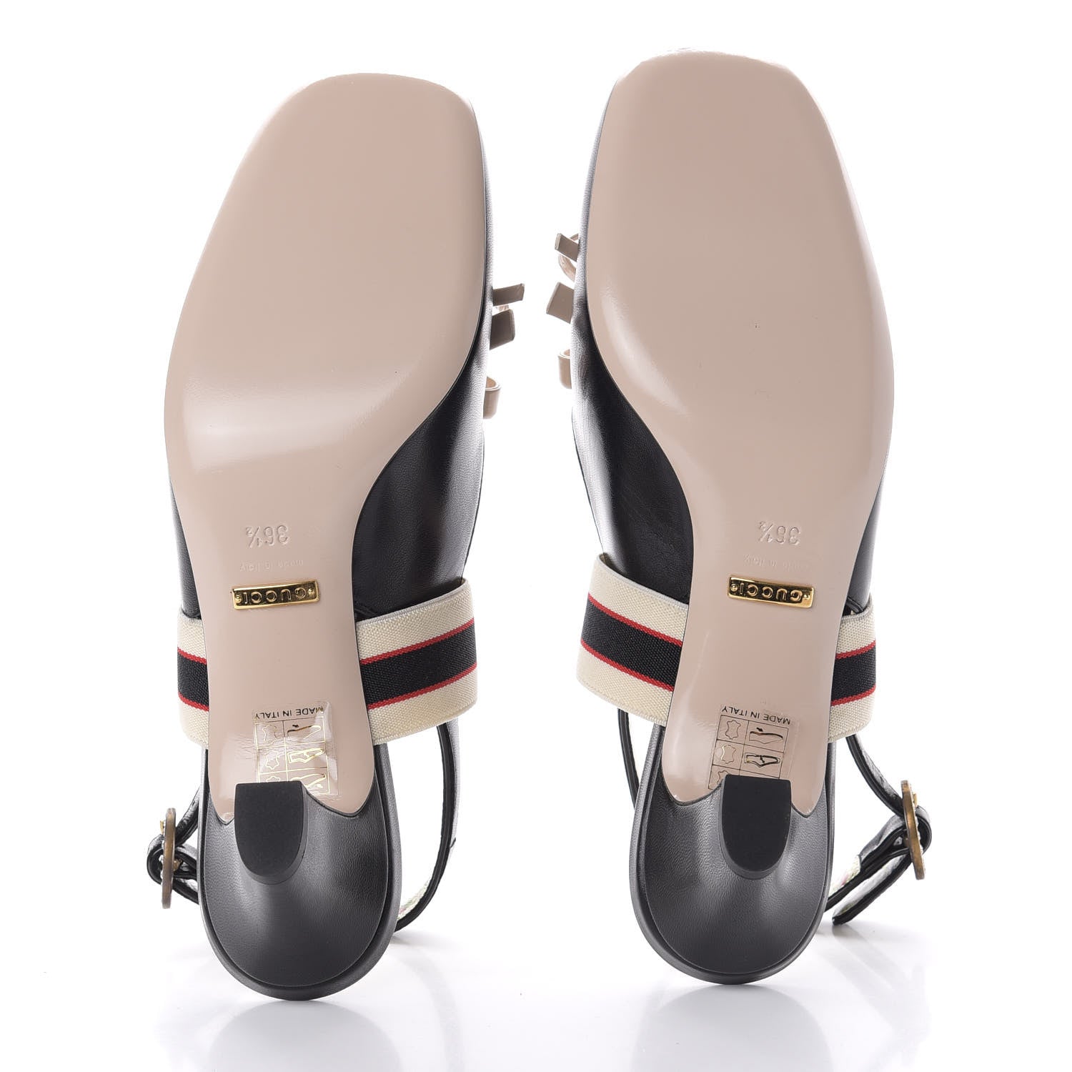Gucci Malaga Kid Bow Ace Stripe Mid Heel Slingback Pumps 36.5 Black 5 of 10