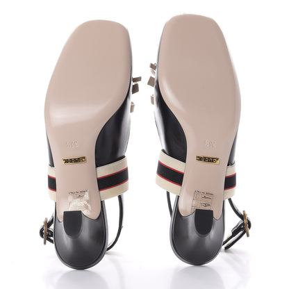 Gucci Malaga Kid Bow Ace Stripe Mid Heel Slingback Pumps 36.5 Black 5 of 10